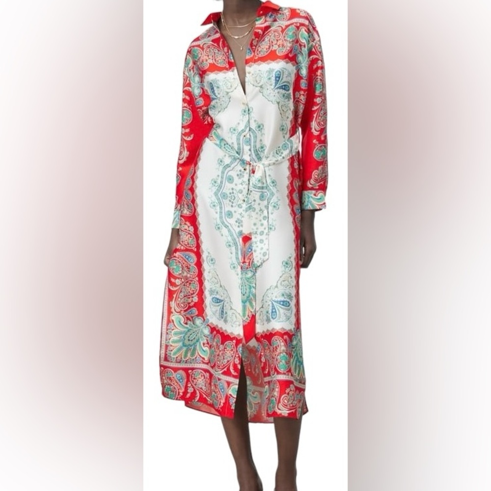 Zara Red and White Paisley Dress